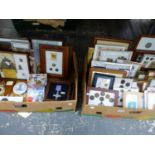 FRAMED COINS, MILITARY AWARDS AND BADGES TOGETHER WITH REPLICA MEDALS