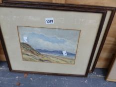 TWO WATERCOLOURS, A MOORLAND SCENE AND A COASTLE SCENE SIGNED W.B.