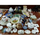 A MASONS AND OTHER GINGER JARS, DECORATIVE PIN TRAYS, TRINKET BOXES, SPODE WALL PLATES, CLOISONNE
