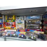 A COLLECTION OF BOXED CORGI, HERITAGE AND CHINESE LORRIES, BUSES AND MOTORCYCLES