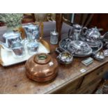 A VINTAGE PICQUOT WARE TEA SERVICE WITH TRAY, AND VARIOUS SILVER PLATED WARES.