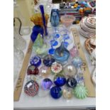 CAITHNESS AND OTHER GLASS PAPERWEIGHTS, COCKTAIL GLASSES, ALUM BAY ORHCID VASES AND OTHER GLASS