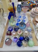 CAITHNESS AND OTHER GLASS PAPERWEIGHTS, COCKTAIL GLASSES, ALUM BAY ORHCID VASES AND OTHER GLASS