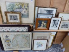 A GILT FRAMED WATER COLOUR STUDY OF A COTTAGE TOGETHER WITH VARIOUS OTHER PRINTS AND PICTURES AND