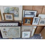 A GILT FRAMED WATER COLOUR STUDY OF A COTTAGE TOGETHER WITH VARIOUS OTHER PRINTS AND PICTURES AND