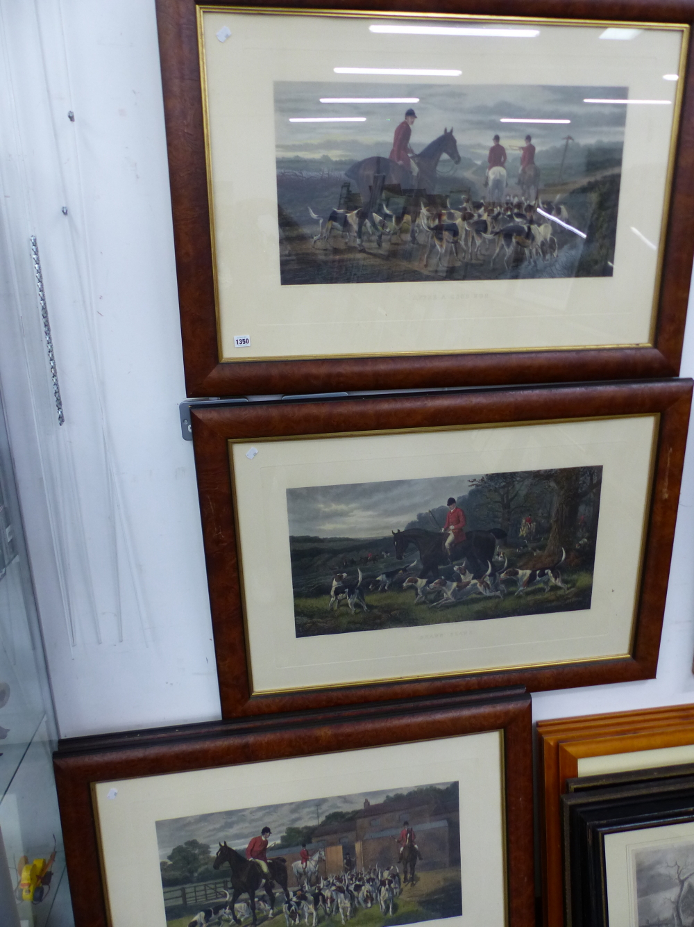 A SET OF FOUR COLOURED HUNTING PRINTS AFTER F.A.S DOUGLAS ENGRAVED BY E.G. HESTER.