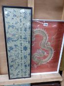 TWO ORIENTAL SILK EMBROIDERED PANELS.