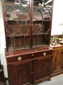 AN EARLY 19th C. MAHOGANY DISPLAY CABINET, THE UPPER HALF WITH GLAZED DOORS, THE LOWER HALF WITH A