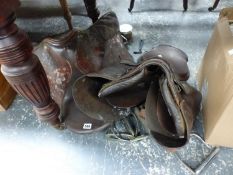 TWO VINTAGE SADDLES AND TACK.