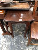 A 19th C. MAHOGANY OVAL FLAP TOP TABLE ON CYLINDRICAL LEGS TAPERING TO CLUB FEET. W 41 CLOSED x D