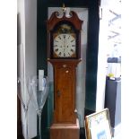 JONATHAN PRINGLE, EARLSTON, AN OAK LONG CASED CLOCK, THE ARCH OF THE DIAL PAINTED WITH A COUNTRY