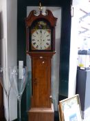 JONATHAN PRINGLE, EARLSTON, AN OAK LONG CASED CLOCK, THE ARCH OF THE DIAL PAINTED WITH A COUNTRY