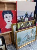 FOUR OIL ON CANVAS PAINTINGS, VARIOUS PRINTS AFTER THE ANTIQUES, OIL PAINING MOULIN ROUGE SIGNED