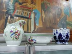 A SPODE WASH JUG AND BOWL TOGETHER WITH A BLUE GROUND PLANTER