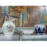 A SPODE WASH JUG AND BOWL TOGETHER WITH A BLUE GROUND PLANTER