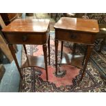 A PAIR OF MAHOGANY SINGLE DRAWER BEDSIDE TABLES, A NEST OF THREE TABLES, A STOOL AND A WALNUT TWO