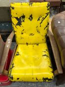 A 20th C. TEAK ARMCHAIR WITH THE CUSHION BACK AND SEAT NOW PAINTED YELLOW.