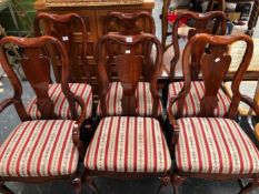 A MODERN MAHOGANY DINING ROOM SUITE OF SIX QUEEN ANNE STYLE CHAIRS TO INCLUDE TWO WITH ARMS, A D-END