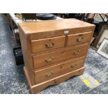 A LATE VICTORIAN PINE CHEST OF DRAWERS