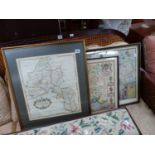 A MAP OF OXFORDSHIRE BY ROBERT MORDEN, TOGETHER WITH TWO LATER PRINTED AND HAND COLOURED MAPS.