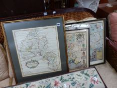 A MAP OF OXFORDSHIRE BY ROBERT MORDEN, TOGETHER WITH TWO LATER PRINTED AND HAND COLOURED MAPS.