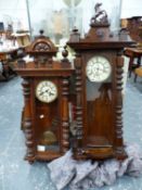 A GUSTAV BECKER, DROP DIAL WALL CLOCK AND ANOTHER SIMILAR CLOCK.