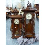 A GUSTAV BECKER, DROP DIAL WALL CLOCK AND ANOTHER SIMILAR CLOCK.