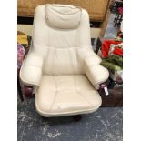 CREAM LEATHER SWIVEL ARMCHAIR