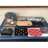 A SELECTION OF MAKE UP AND AND CLUTCH BAGS, TO INCLUDE SARA MILLER, NICKY JAMES, BILL SKINNER, BIBA,