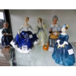 FIVE DOULTON FIGURES TOGETHER WITH A LLADRO FIGURE