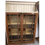 A PAINTED PINE DRESSER BACK WITH TWO GLAZED DOORS ENCLOSING SHELVES. W 123 x D 30 x H 187cms.