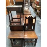 TWO SIMILAR 18th C. OAK JOINT STOOLS TOGETHER WITH AN 18th C. OAK CHAIR WITH ROUND ARCH PANELLED