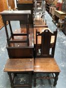 TWO SIMILAR 18th C. OAK JOINT STOOLS TOGETHER WITH AN 18th C. OAK CHAIR WITH ROUND ARCH PANELLED