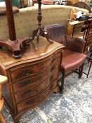 A MODERN CROSS BANDED MAHOGANY CHEST OF A BRUSHING SLIDE OVER FOUR GRADED DRAWERS, TWO MAHOGANY WINE