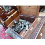 A BRASS SEXTANT IN TEAK BOX.