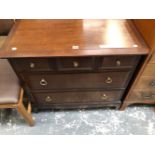 A STAG MAHOGANY CHEST OF FIVE DRAWERS ON BRACKET FEET. W 82 x D 46 x H 72cms.