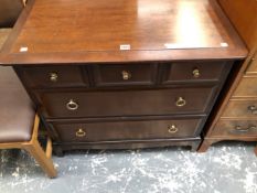 A STAG MAHOGANY CHEST OF FIVE DRAWERS ON BRACKET FEET. W 82 x D 46 x H 72cms.