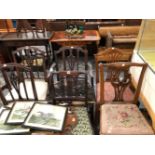 A SET OF THREE 19th C. MAHOGANY CHAIRS TO INCLUDE ONE WITH ARMS TOGETHER WITH THREE OTHER CHAIRS