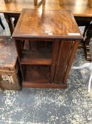 AN EDWARDIAN CHEQUER LINE INLAID MAHOGANY ROTARY BOOKCASE