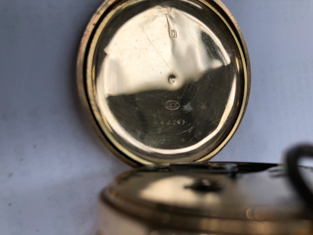 A CONTINENTAL 18ct STAMPED HALF HUNTER POCKET WATCH, ASSESSED AS 18ct GOLD, MONOGRAM ENGRAVED TO THE - Image 8 of 10