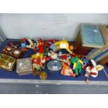 A COLLECTION OF WOODEN PUPPETS, CHILDRENS AND OTHER BOOKS TOGETHER WITH FIVE EASTERN BOXES