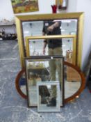 FIVE VARIOUS MIRRORS, THE LARGEST. 103 x 72cms.