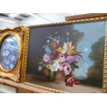 AN OIL ON CANVAS STILL LIFE ON FLOWERS, SIGNED JAN, ANOTHER SIGNED INDISTINCTLY, SHAM??, TOGETHER