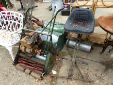 A VINTAGE ATCO CYLINDER MOWER WITH RIDE ON ATTACHMENT