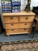 A PINE CHEST OF TWO SHORT AND TWO LONG DRAWERS ON SPINDLE FEET. W 90 x D 48 x H 86cms.