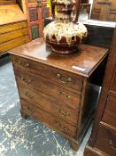 A 19th C. MAHOGANY CHEST OF FOUR GRADED LONG DRAWERS ON BRACKET FEET. W 70 x D 49 x H 78cms.