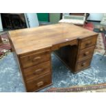 A COLONIAL ART DECO HARDWOOD PEDESTAL DESK, THE THREE DRAWERS EACH SIDE OF THE KNEEHOLE WITH GEOMET