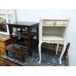 A FRENCH PAINTED BEDSIDE CABINET TOGETHER WITH A PULL OUT SCULLERY STEP.
