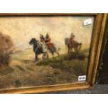 19th/20th CENTURY ENGLISH SCHOOL MOUNTED CAVALRY OFFICERS SIGNED INDISTINCTLY OIL ON CANVAS LAID