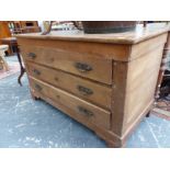 A CONTINENTAL WALNUT THREE DRAWER COMMODE CHEST. H 78 X W 131 X D 62cms.